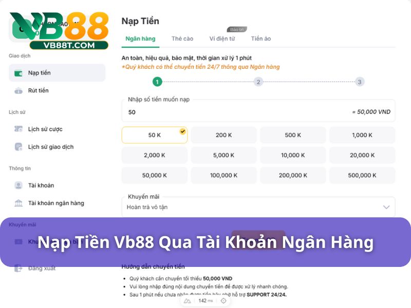 Nạp vào tài khoản Vb88 qua ngân hàng