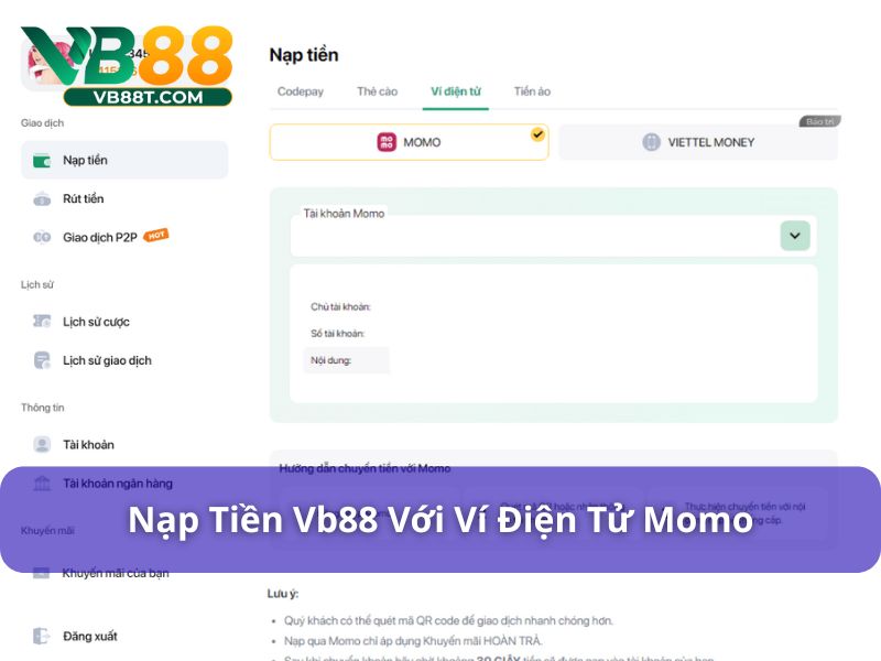 Nạp tiền Vb88 bằng Momo