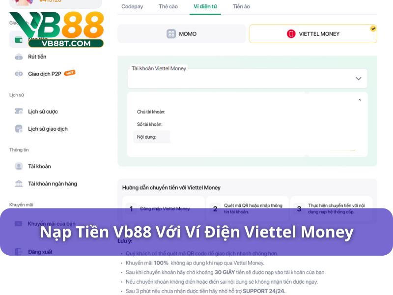 Nạp tiền Vb88 với tài khoản Viettel Money