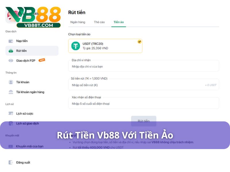 Rút tiền Vb88 với tiền ảo